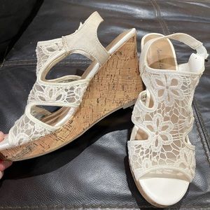 White Cream Lace Wedge Heel